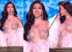 Dentes falsos de candidata ao Miss Grand Thailand 2026 caem durante apresentação